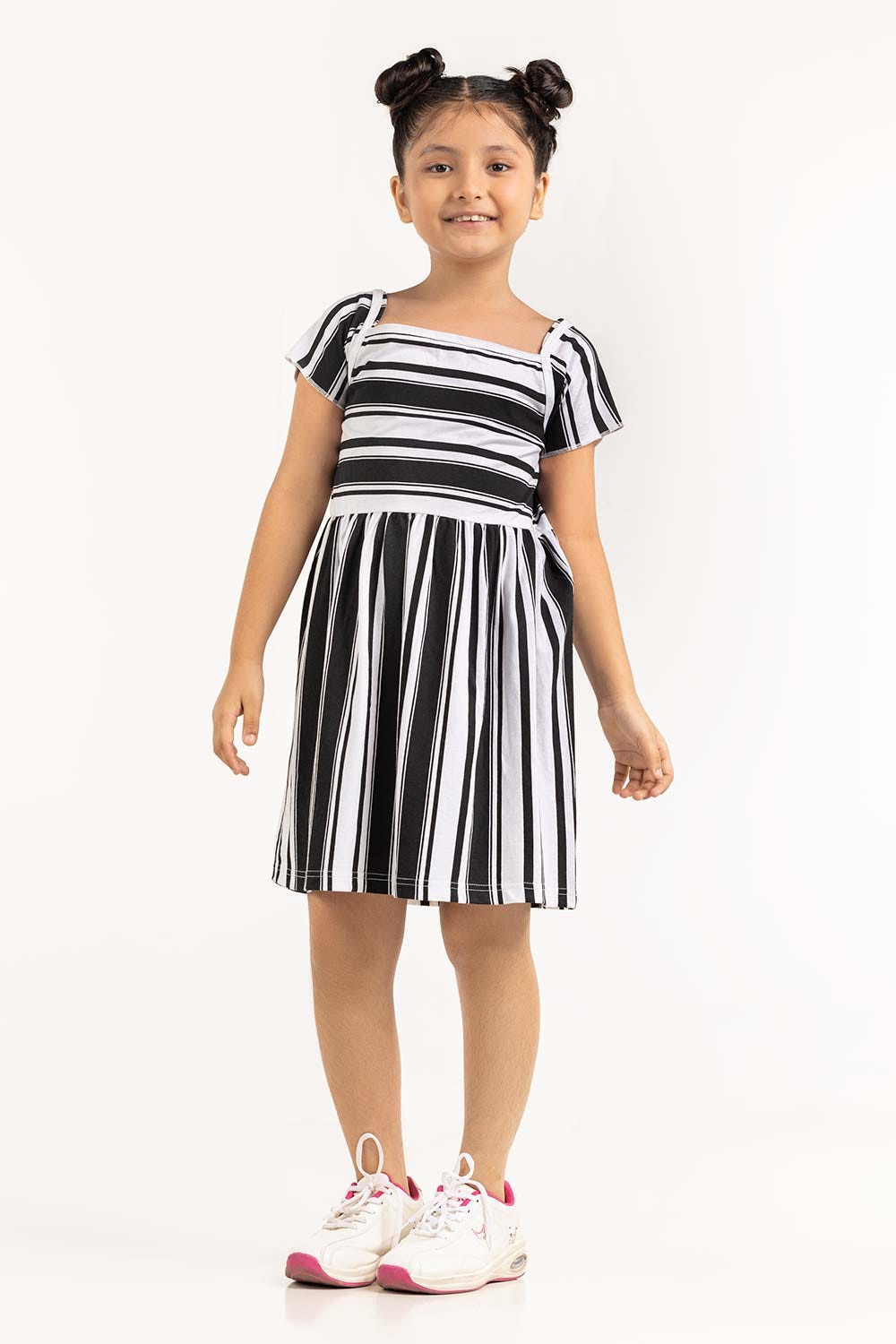 Junior Girl White And Black Dress 231-414-001
