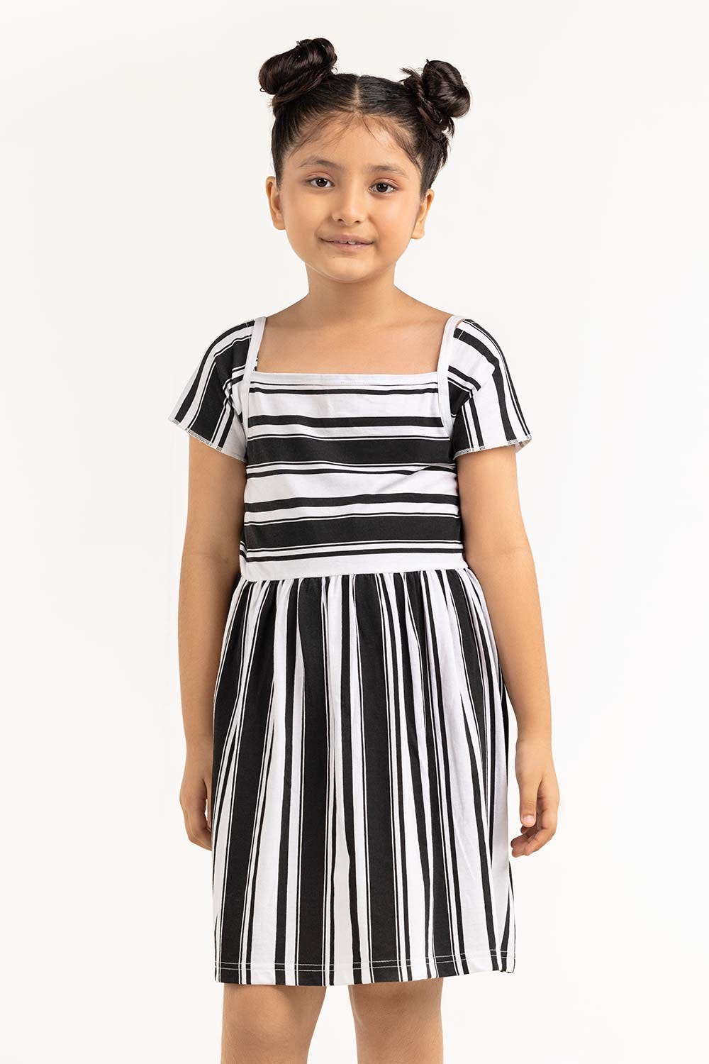 Junior Girl White And Black Dress 231-414-001