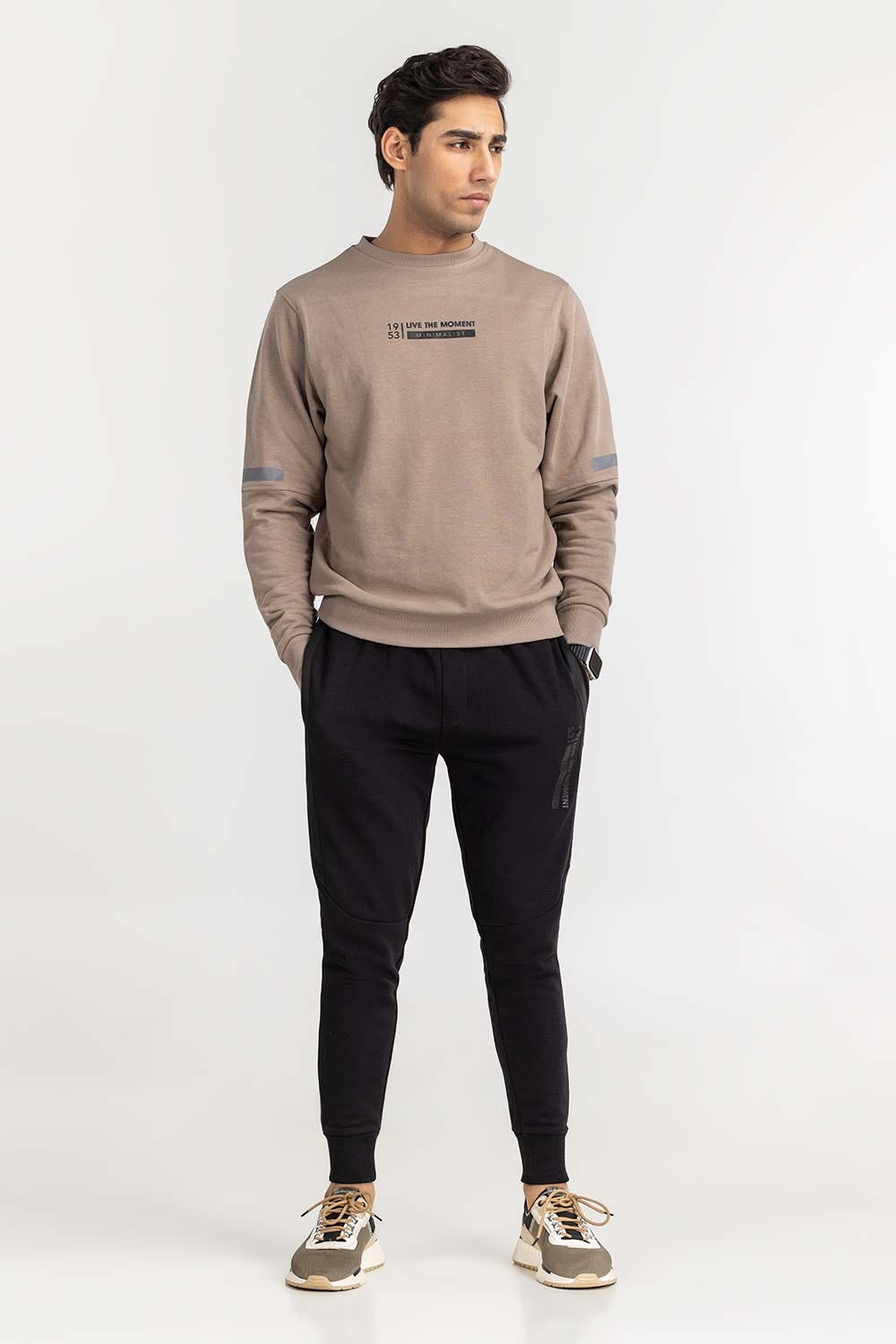 Khaki Basic Cut & Sew Graphic Sweat Shirt SWS-F22-062
