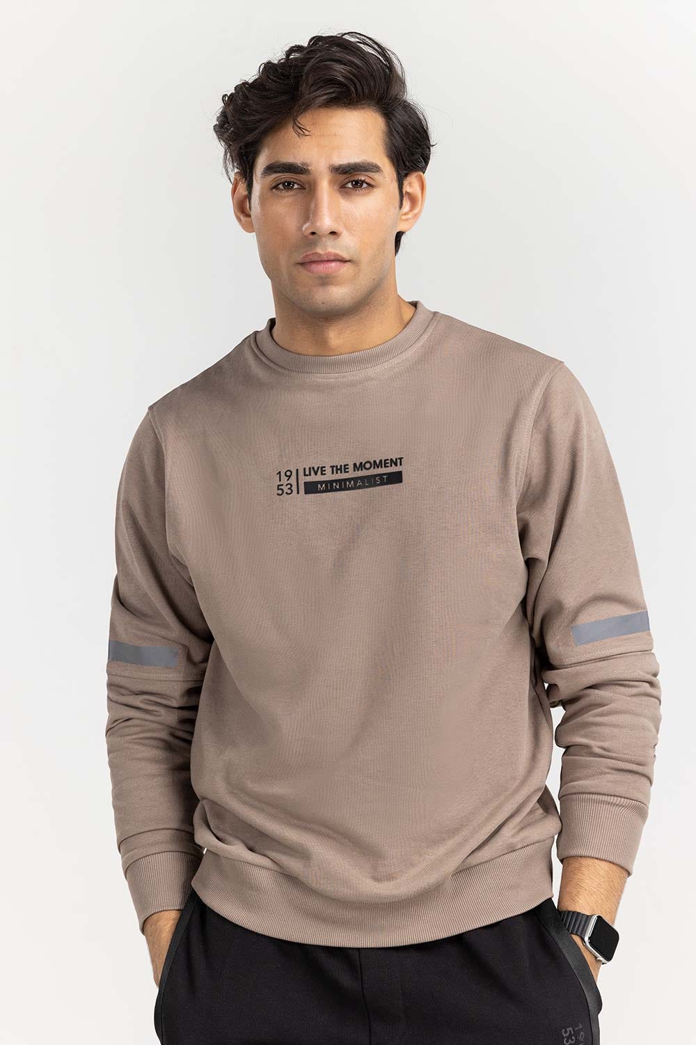 Khaki Basic Cut & Sew Graphic Sweat Shirt SWS-F22-062