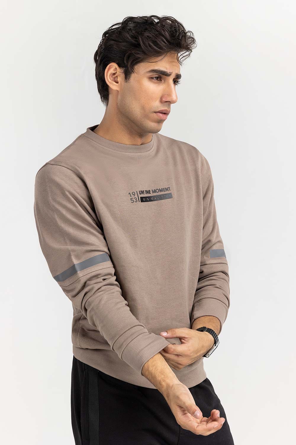 Khaki Basic Cut & Sew Graphic Sweat Shirt SWS-F22-062