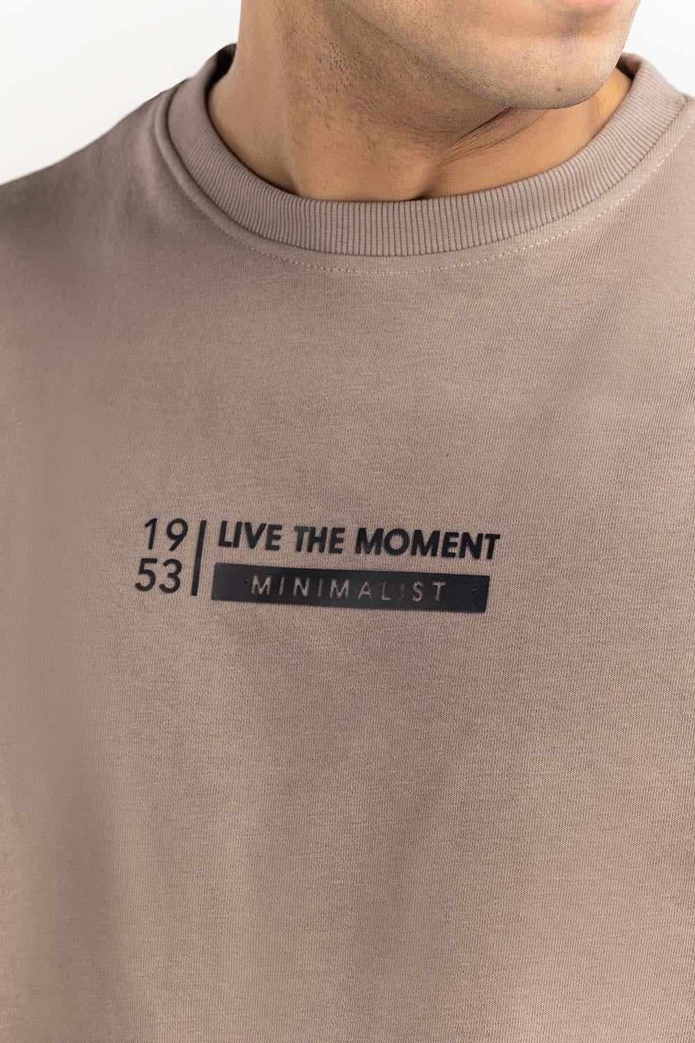 Khaki Basic Cut & Sew Graphic Sweat Shirt SWS-F22-062