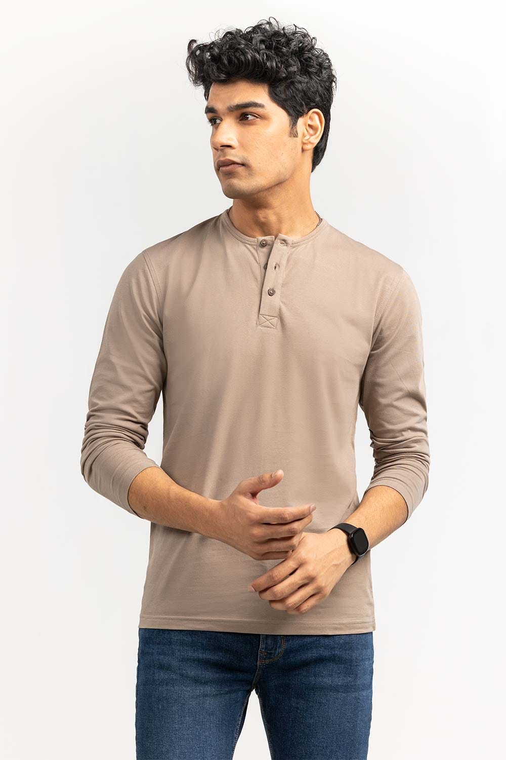 Khaki Basic Henley Tees FS-HEN-SIG-D026