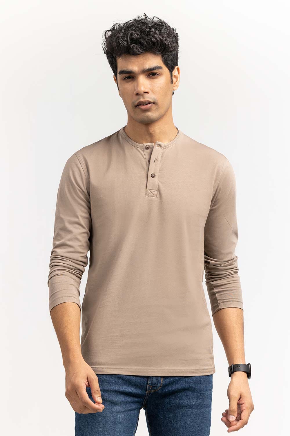 Khaki Basic Henley Tees FS-HEN-SIG-D026