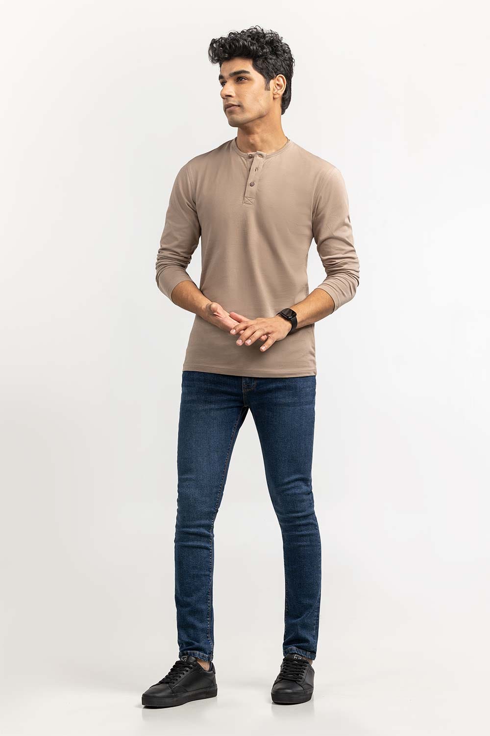 Khaki Basic Henley Tees FS-HEN-SIG-D026
