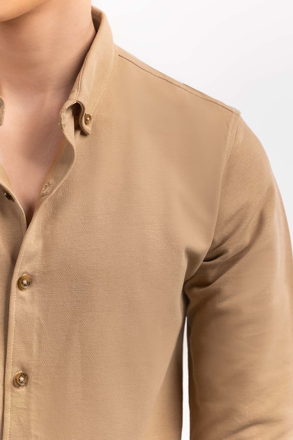 Khaki  Basic Knitted Casual Shirt FS-CS-KNIT-D16