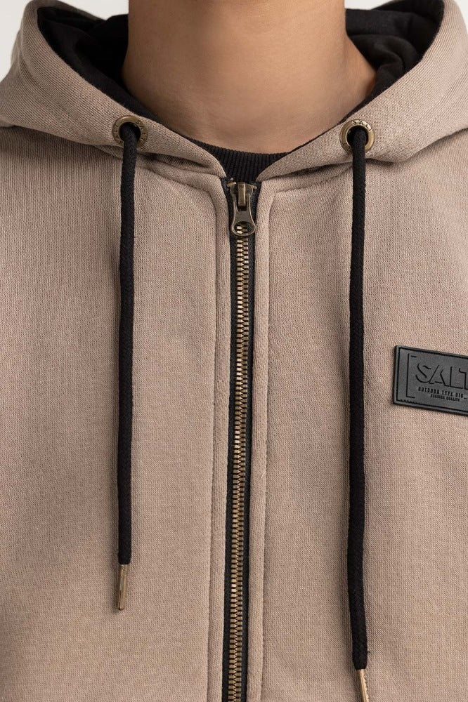 Khaki Black Textured Fashion Hooded Zipper MN-HDZ-WS23-010