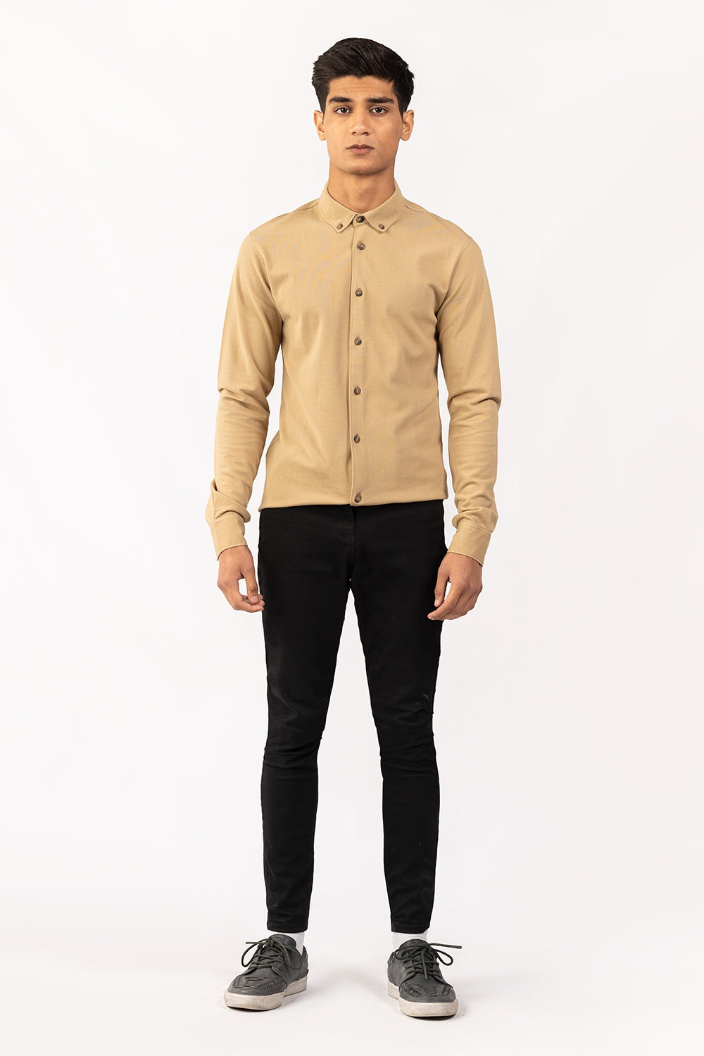 Khaki Knitted Casual Shirt FS-CS-KNIT-D12