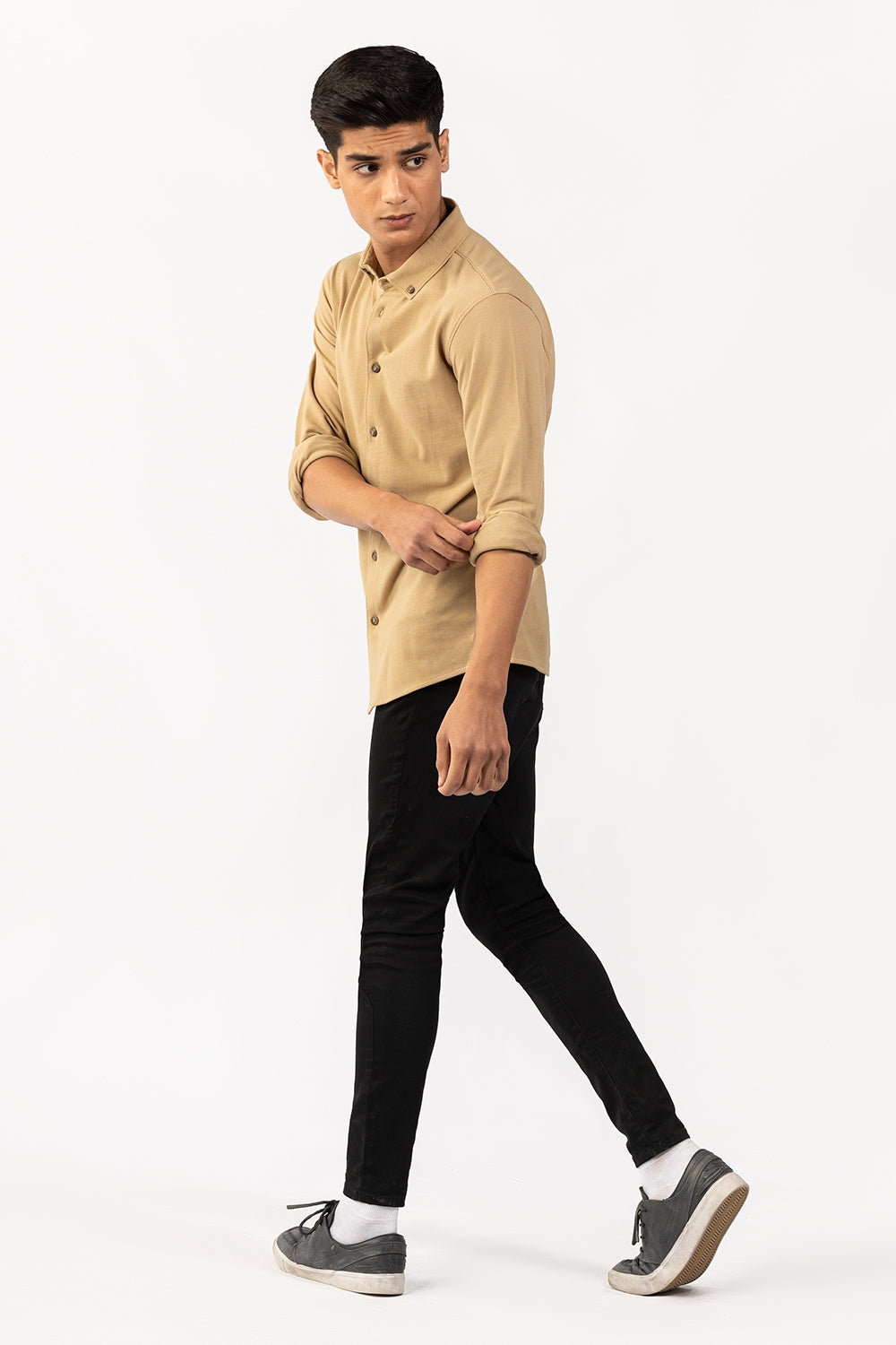 Khaki Knitted Casual Shirt FS-CS-KNIT-D12