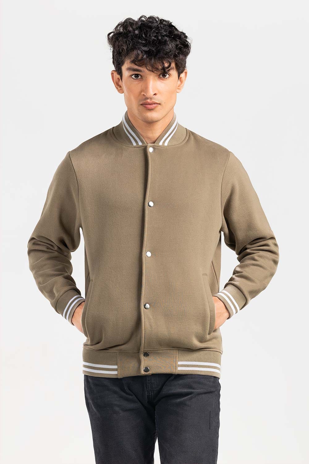 Khaki Mock Neck Zipper Jacket JKT-MNZ-80-01