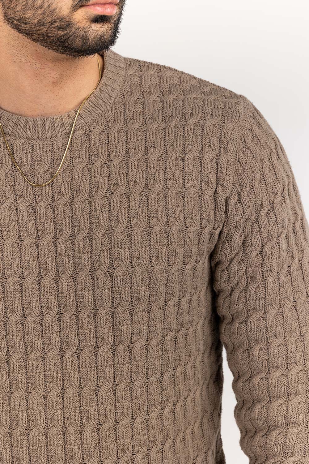 Khaki Textured Crew Neck Sweater SWT-FFSCN22-197