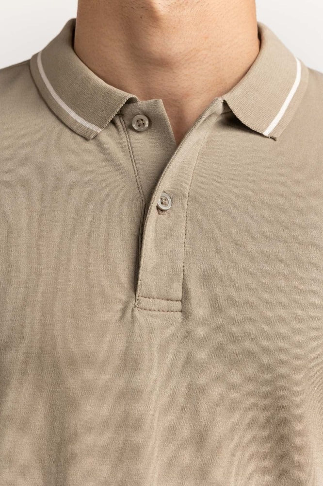 Khaki Tipped Polo PS-FSHN24-038