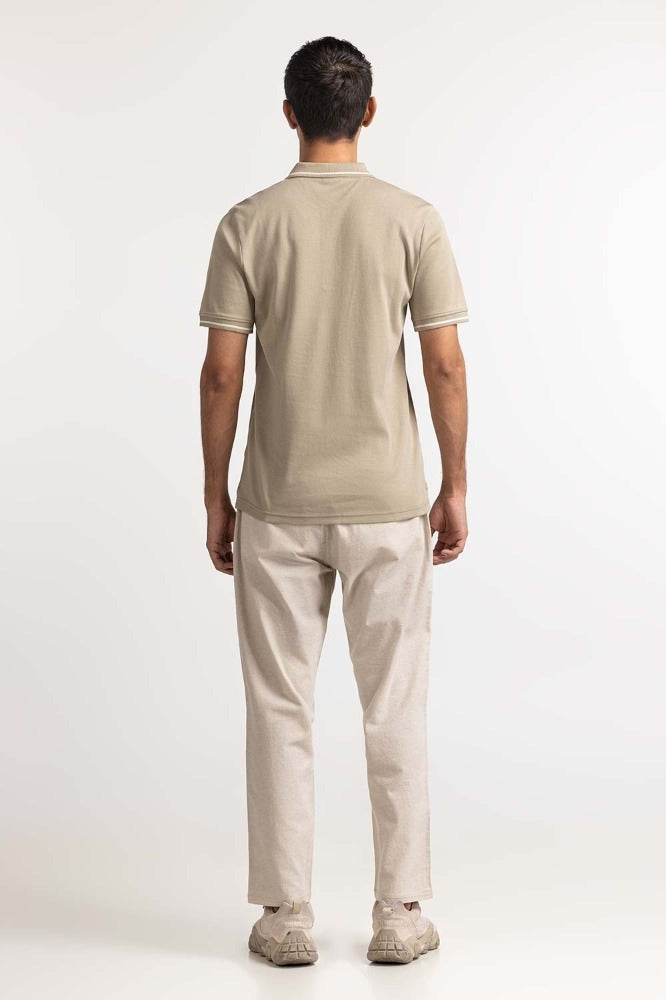 Khaki Tipped Polo PS-FSHN24-038