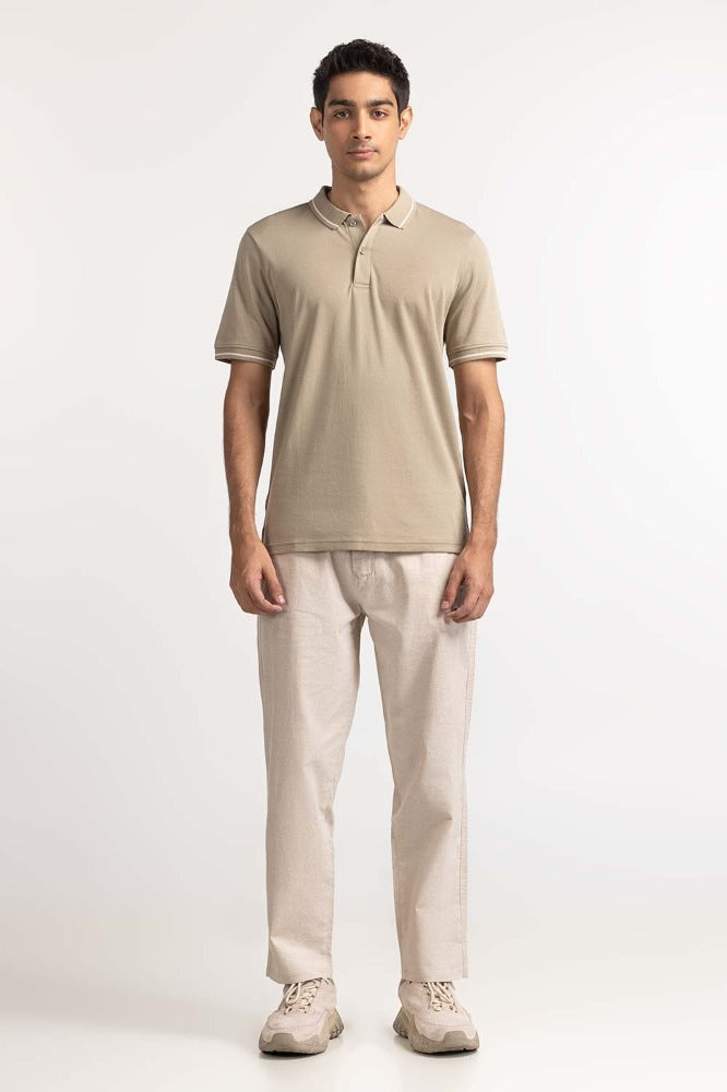 Khaki Tipped Polo PS-FSHN24-038