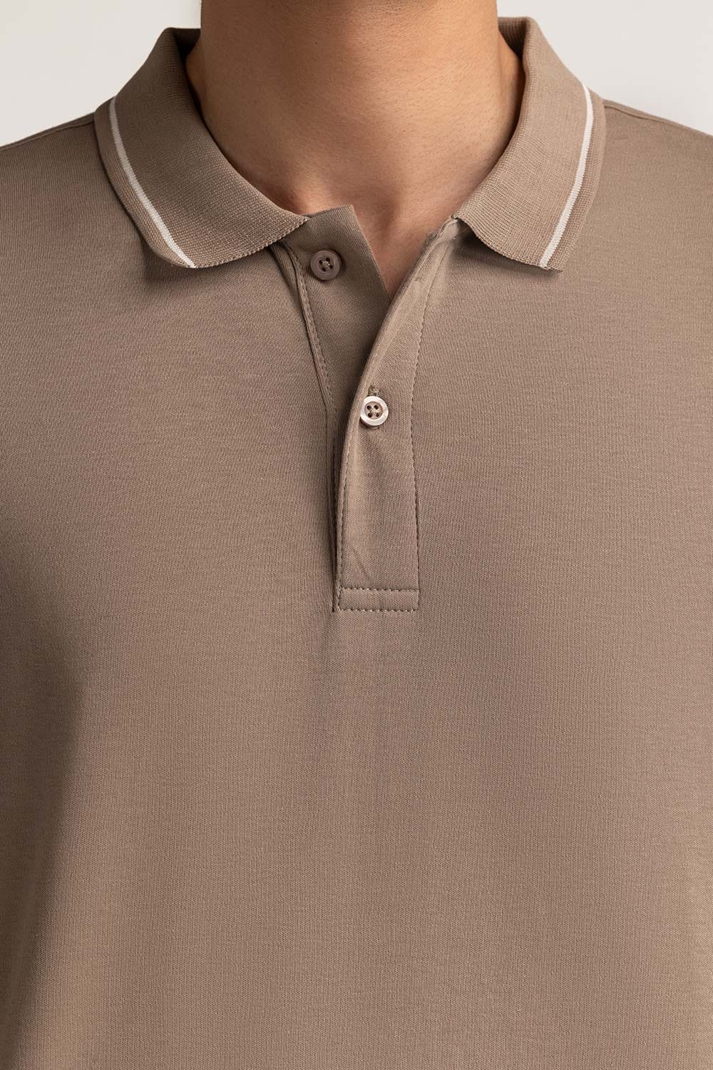 Khaki Tipped Polo PS-FSHN24-043