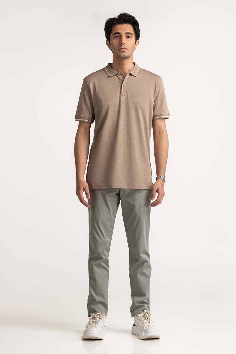 Khaki Tipped Polo PS-FSHN24-043