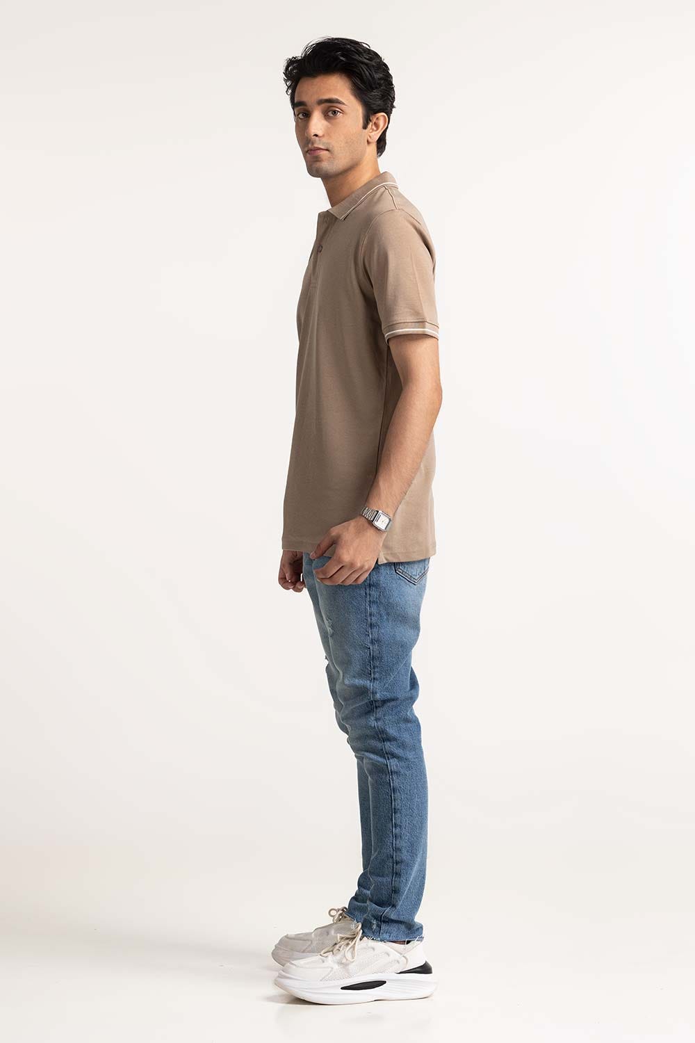 Khaki Tipped Polo PS-FSHN24-043