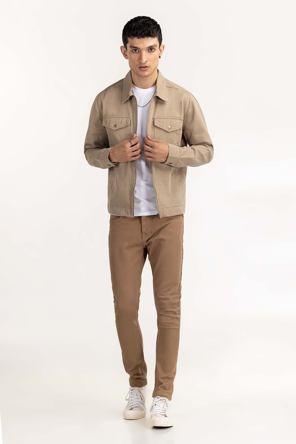 Khaki Twill Zipper Jacket JKT-WOV22-034