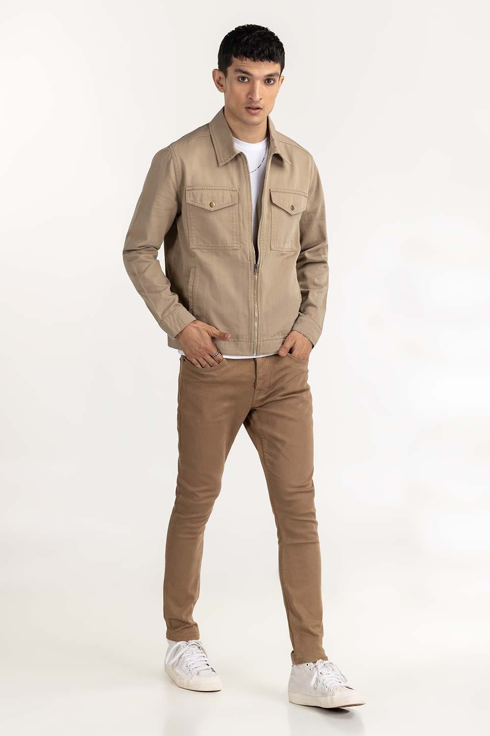 Khaki Twill Zipper Jacket JKT-WOV22-034