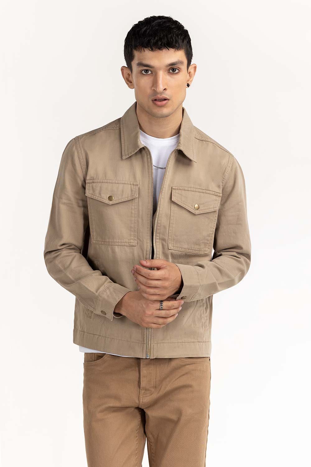 Khaki Twill Zipper Jacket JKT-WOV22-034