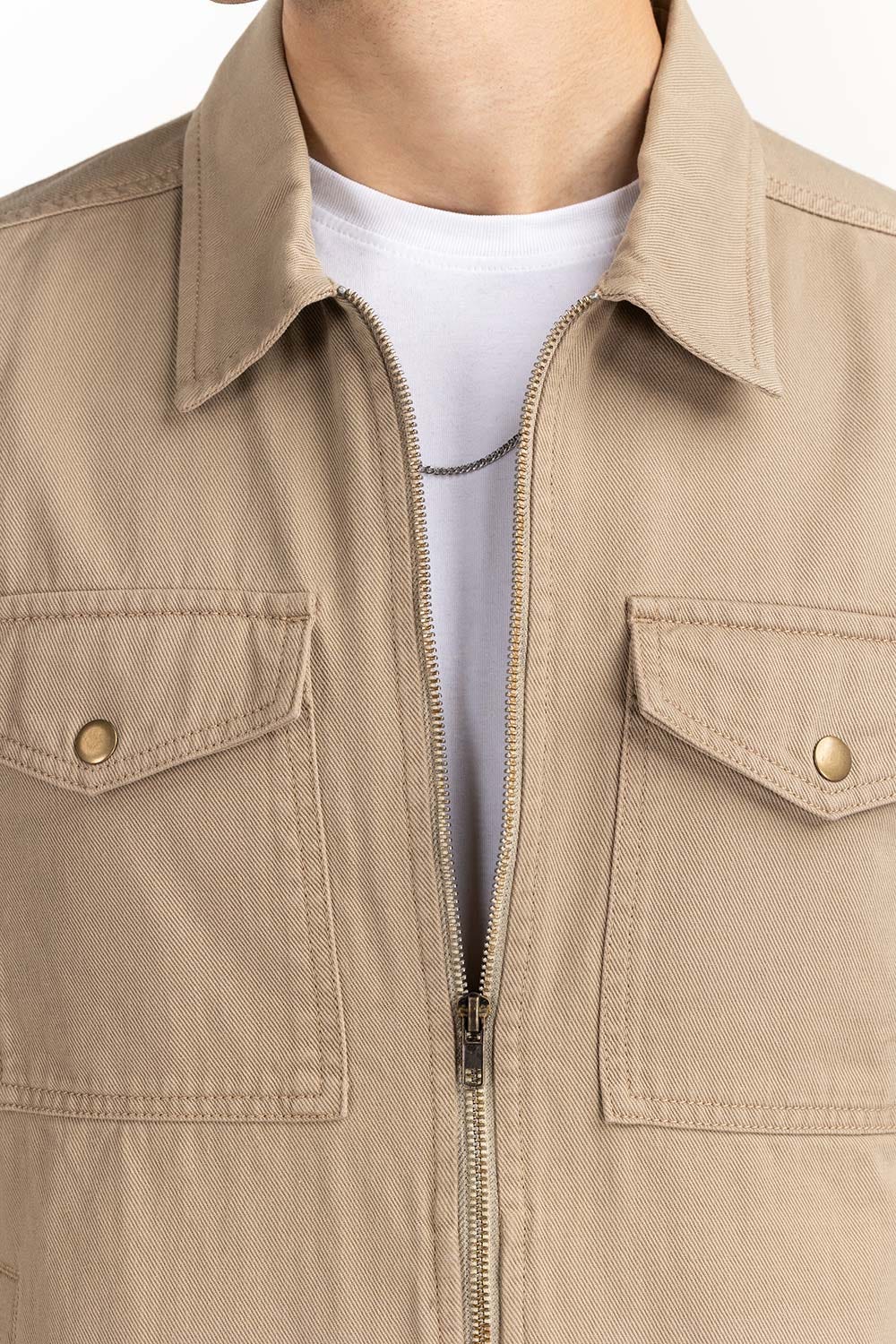 Khaki Twill Zipper Jacket JKT-WOV22-034