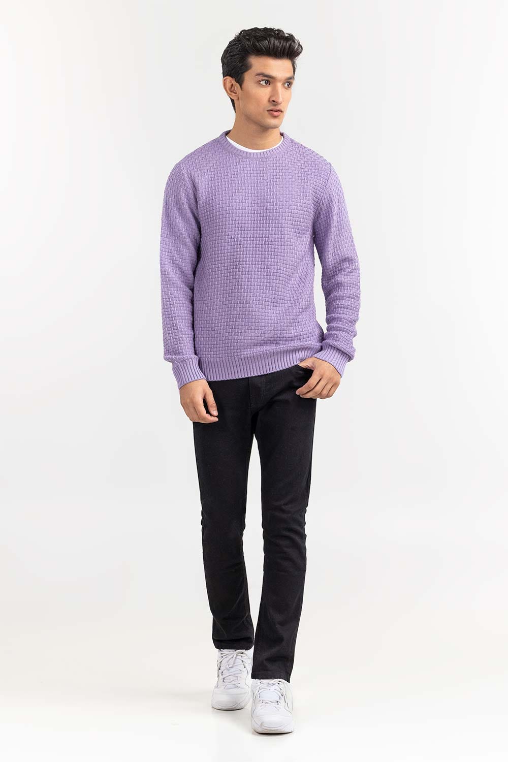 Lavender Textured Crew Neck Sweater SWT-FFSCN22-167