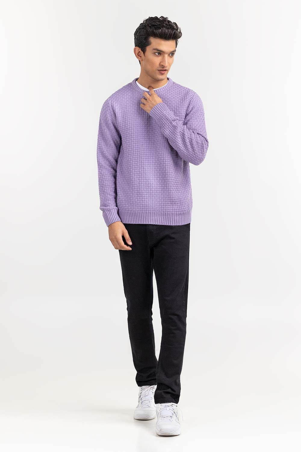 Lavender Textured Crew Neck Sweater SWT-FFSCN22-167