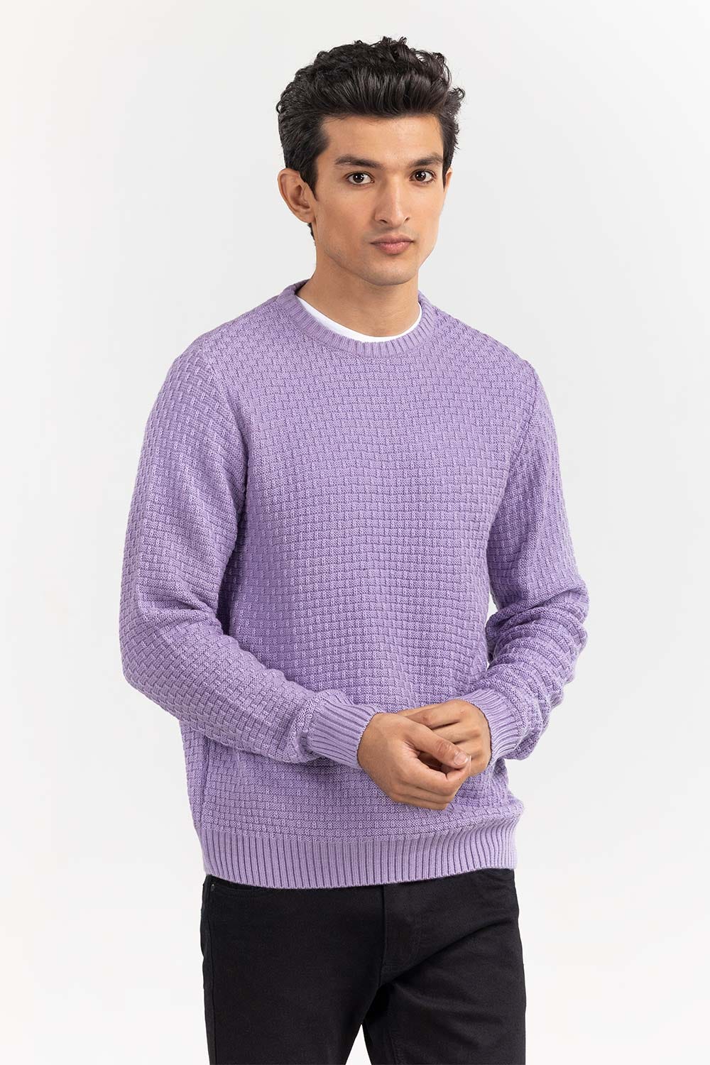 Lavender Textured Crew Neck Sweater SWT-FFSCN22-167