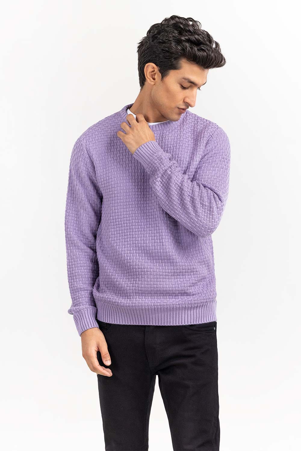 Lavender Textured Crew Neck Sweater SWT-FFSCN22-167