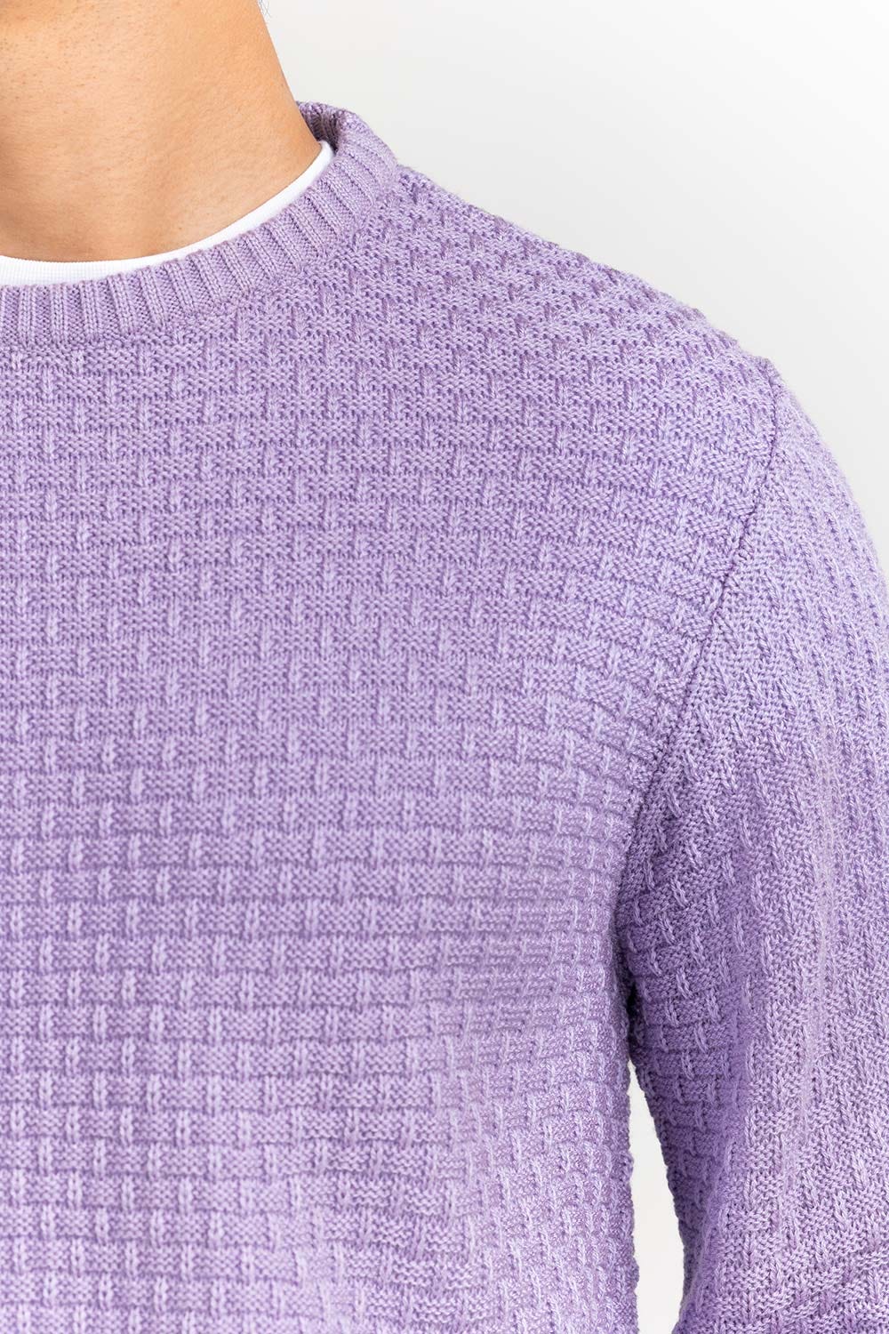 Lavender Textured Crew Neck Sweater SWT-FFSCN22-167