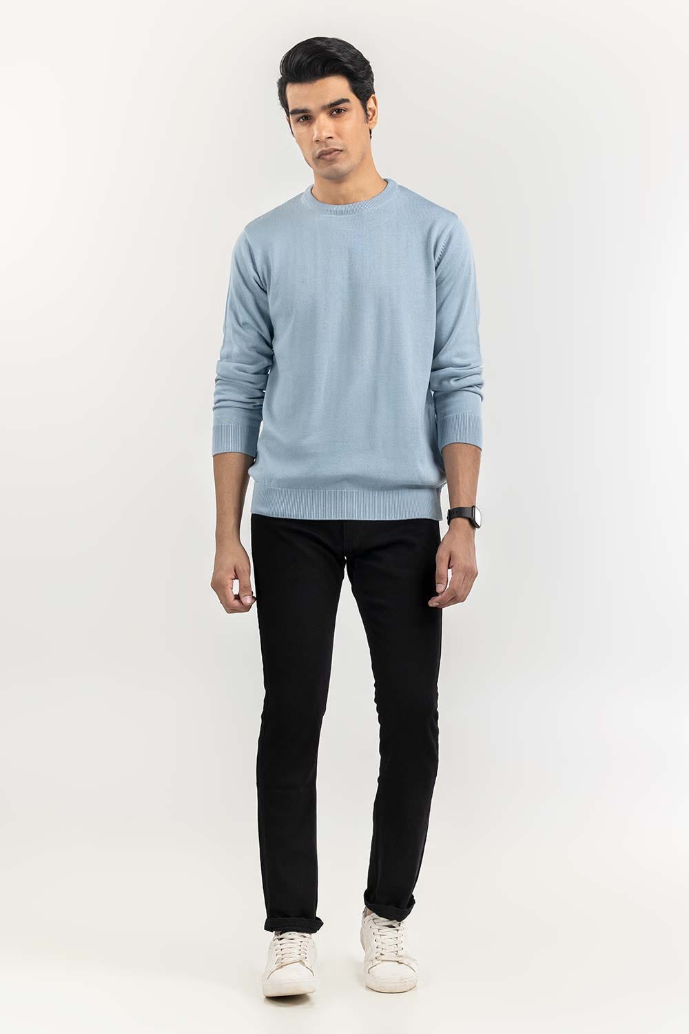 Light Blue Basic Crew Neck Sweater SWT-BFSCN-22-003