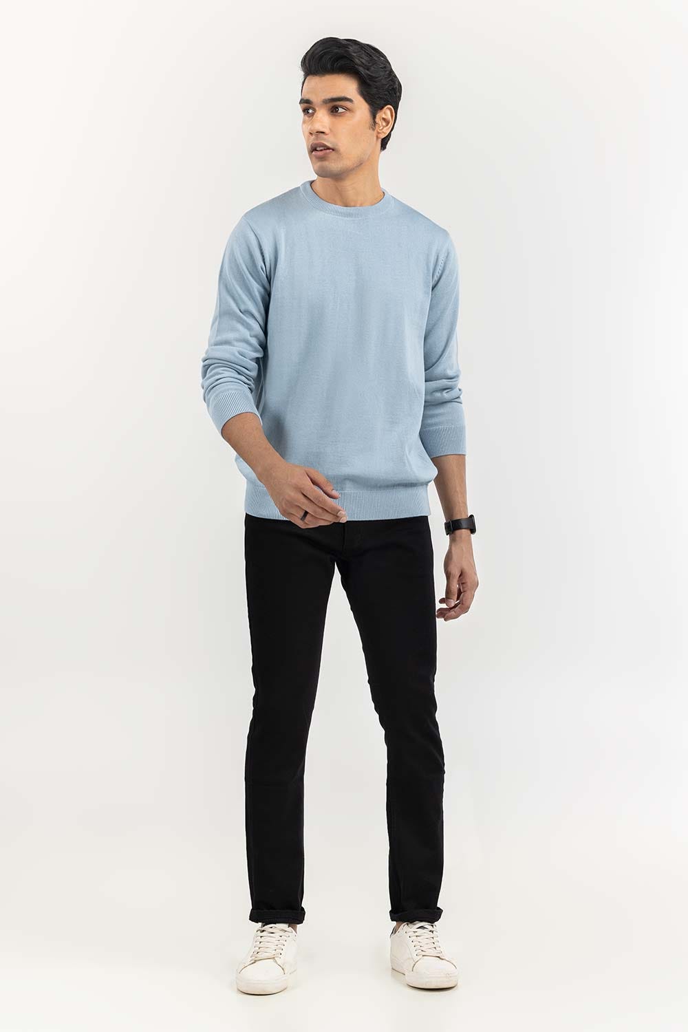 Light Blue Basic Crew Neck Sweater SWT-BFSCN-22-003