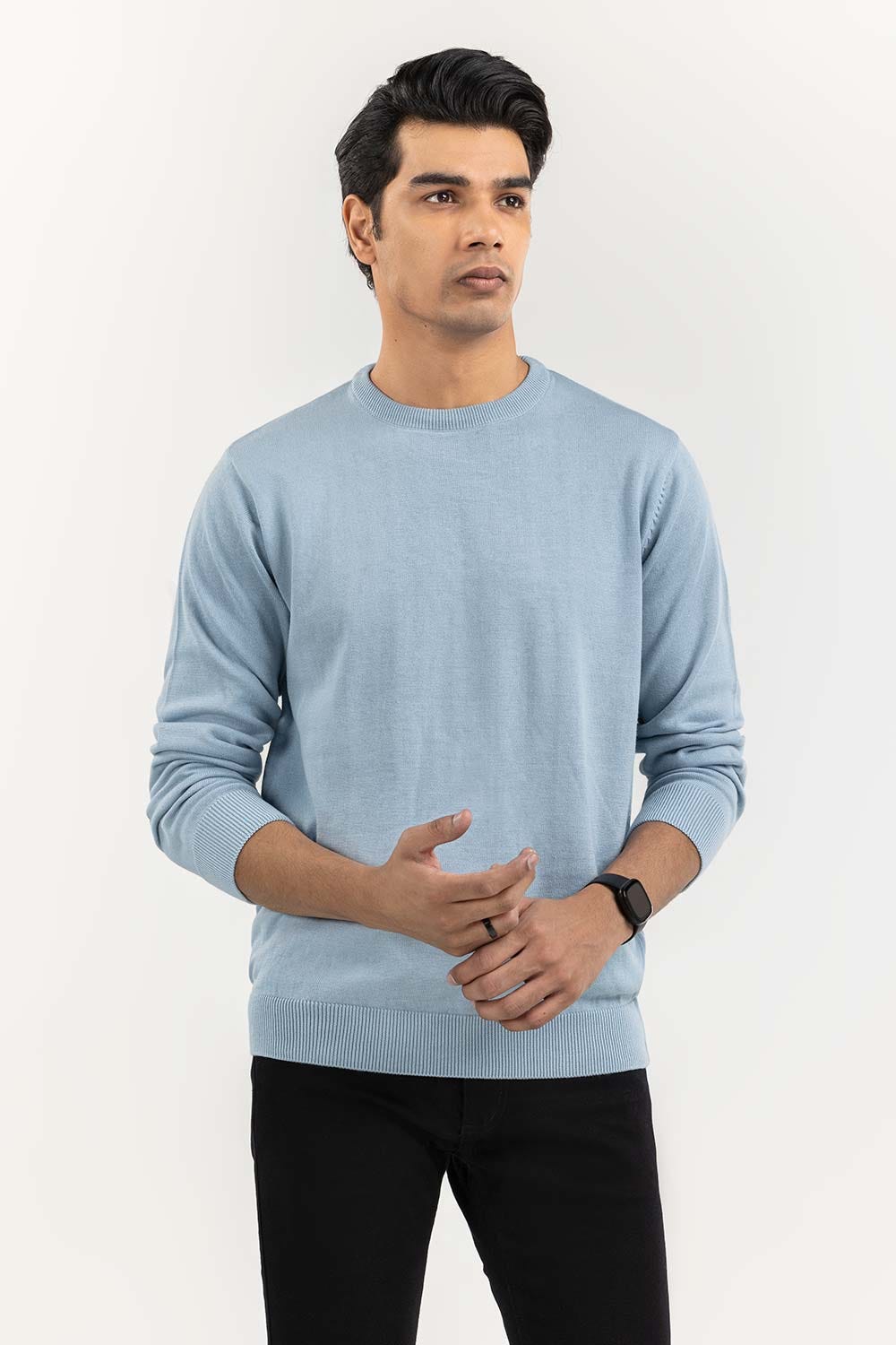 Light Blue Basic Crew Neck Sweater SWT-BFSCN-22-003