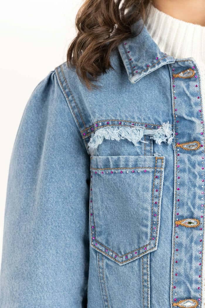 Junior Girl Light Blue High Fashion Denim Jacket 224-410-043