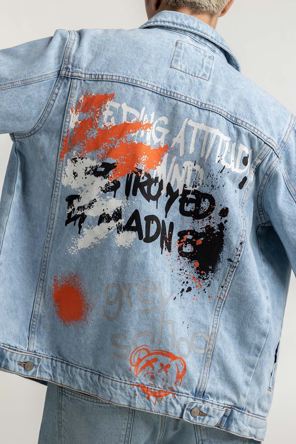 Graffiti Print Denim Jacket 224-110-028