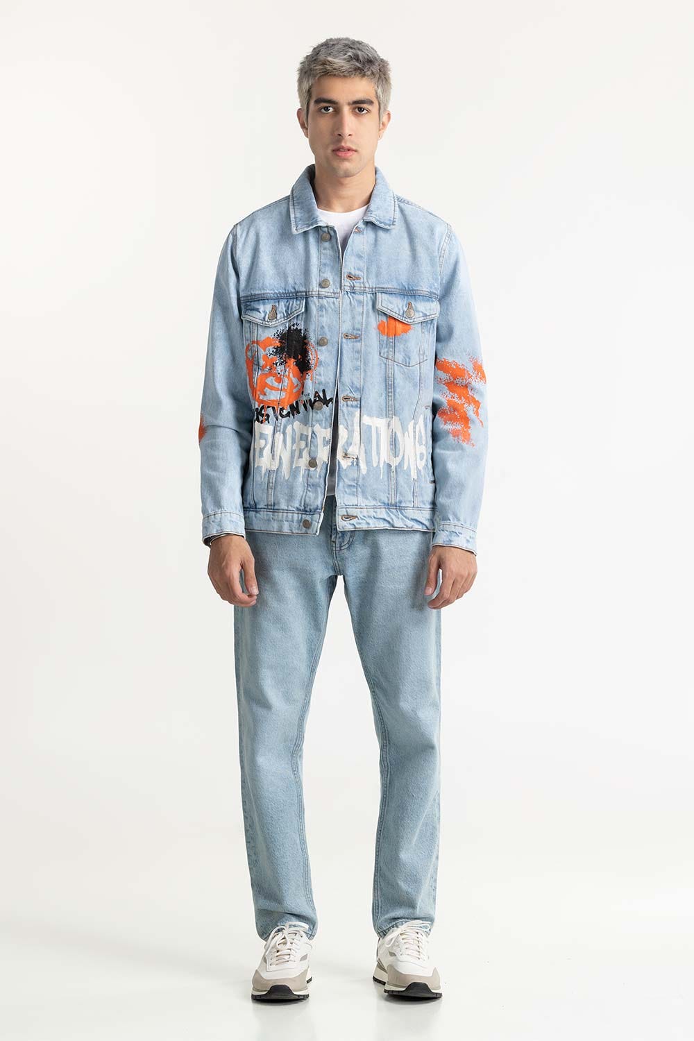 Graffiti Print Denim Jacket 224-110-028