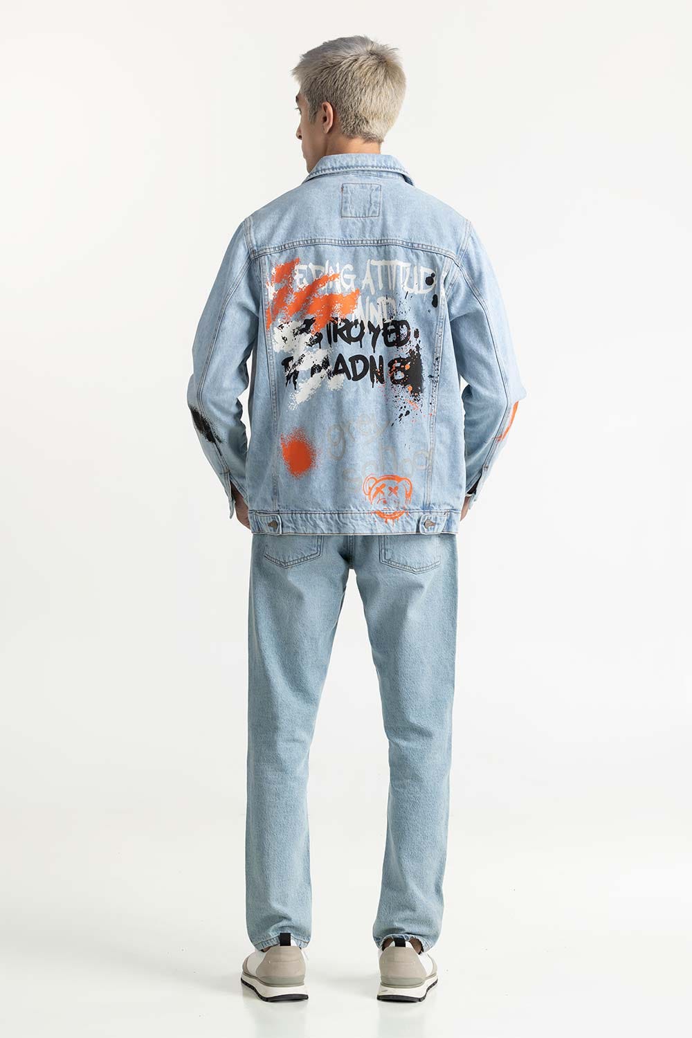 Graffiti Print Denim Jacket 224-110-028