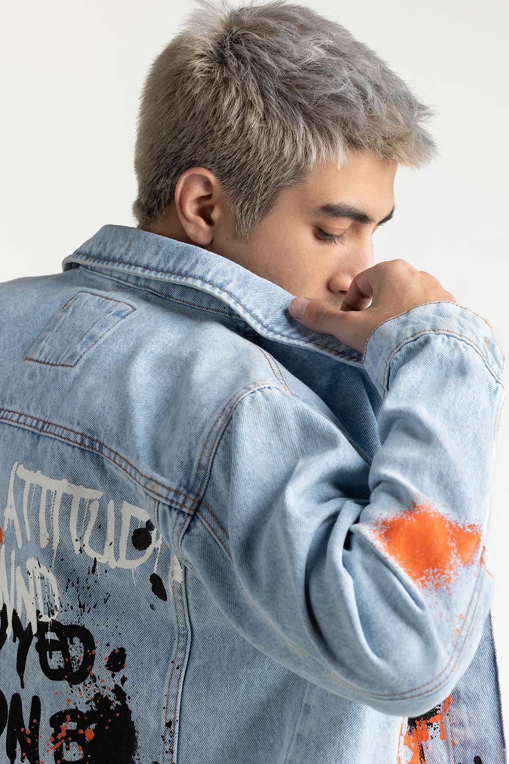 Graffiti Print Denim Jacket 224-110-028