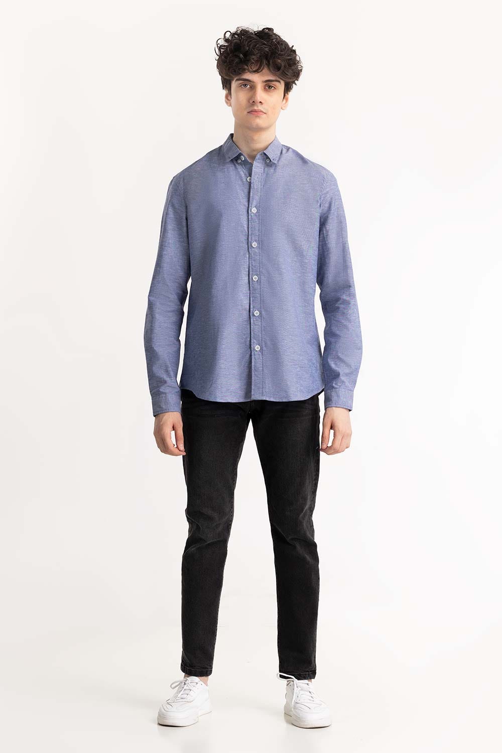 Light Blue Textured Button-Down Shirt 224-117-047