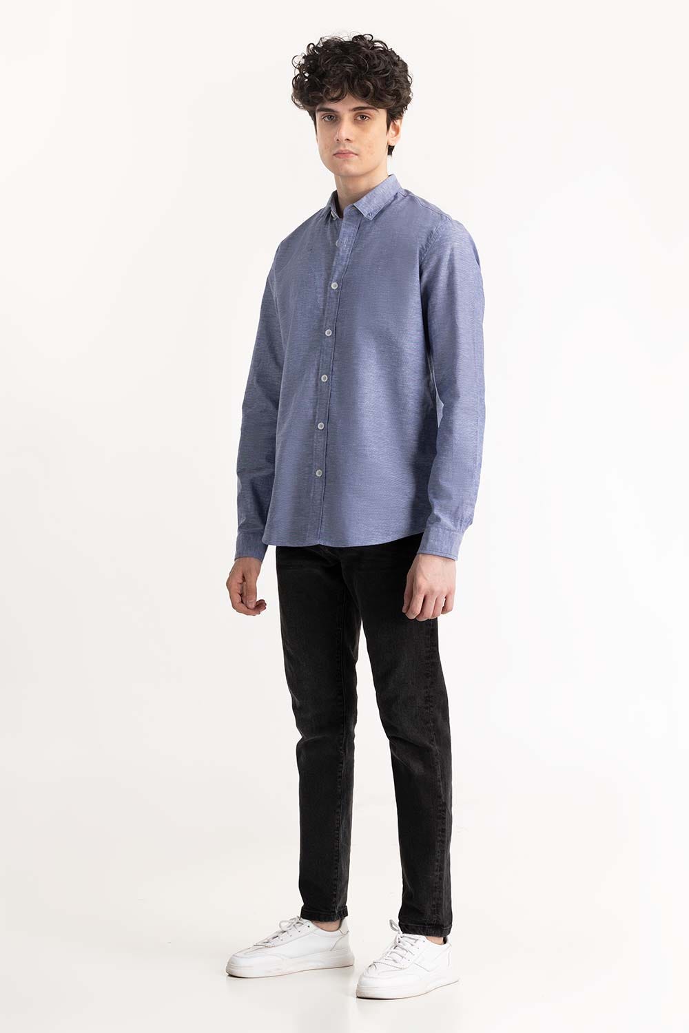 Light Blue Textured Button-Down Shirt 224-117-047