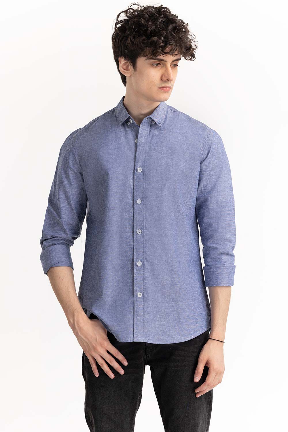 Light Blue Textured Button-Down Shirt 224-117-047