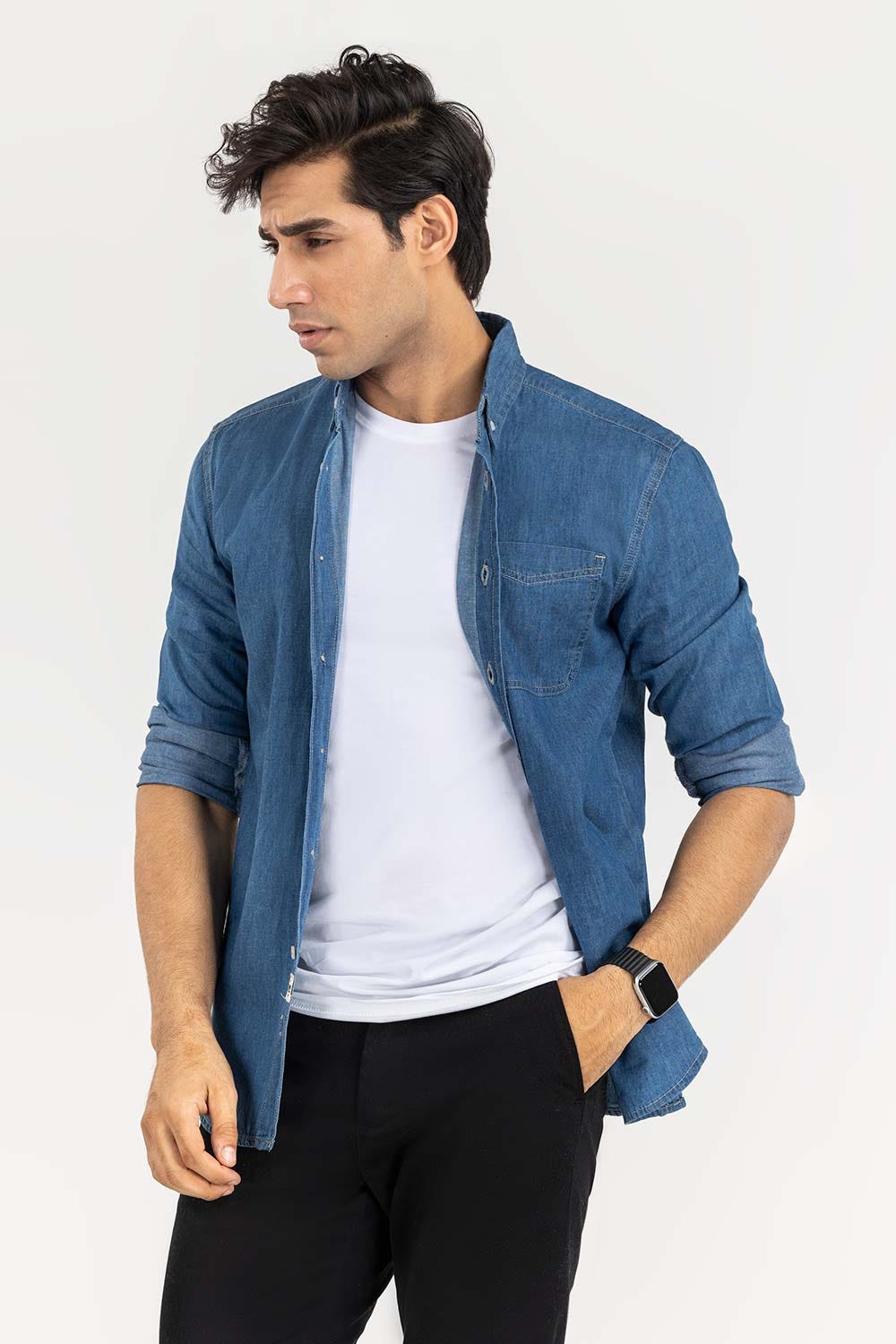 light blue Yarn Dyed Casual Shirt M-DNM-S-012 CS