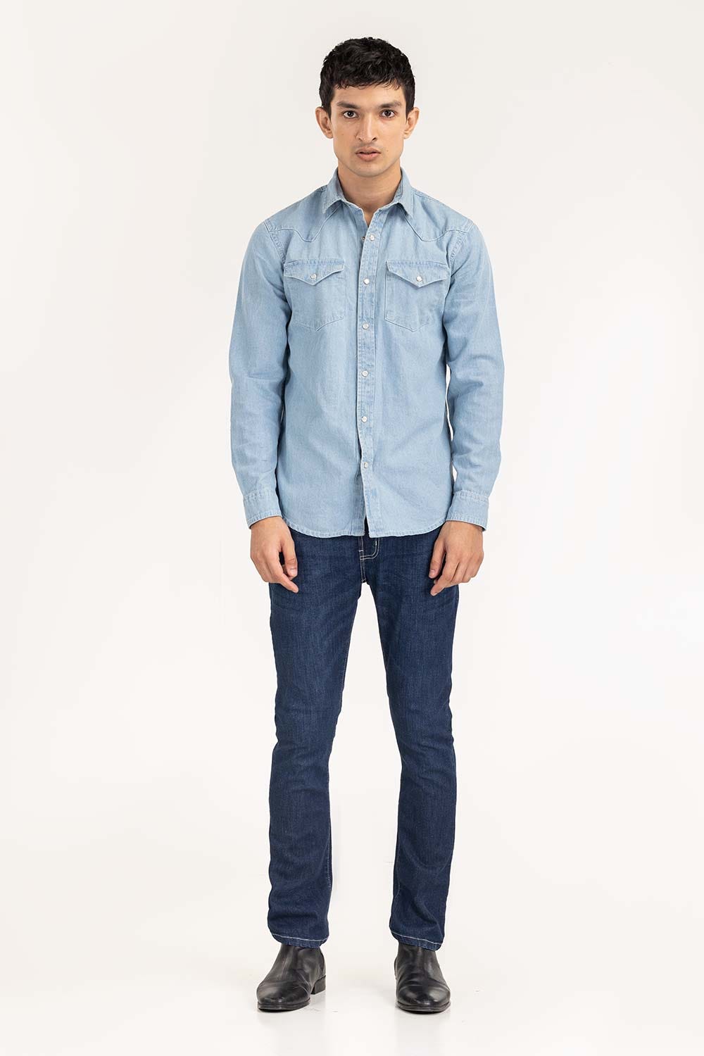 Light BLUE Yarn Dyed Casual Shirt M-DNM-S-015 CS