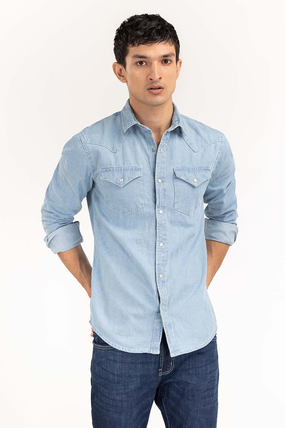 Light BLUE Yarn Dyed Casual Shirt M-DNM-S-015 CS