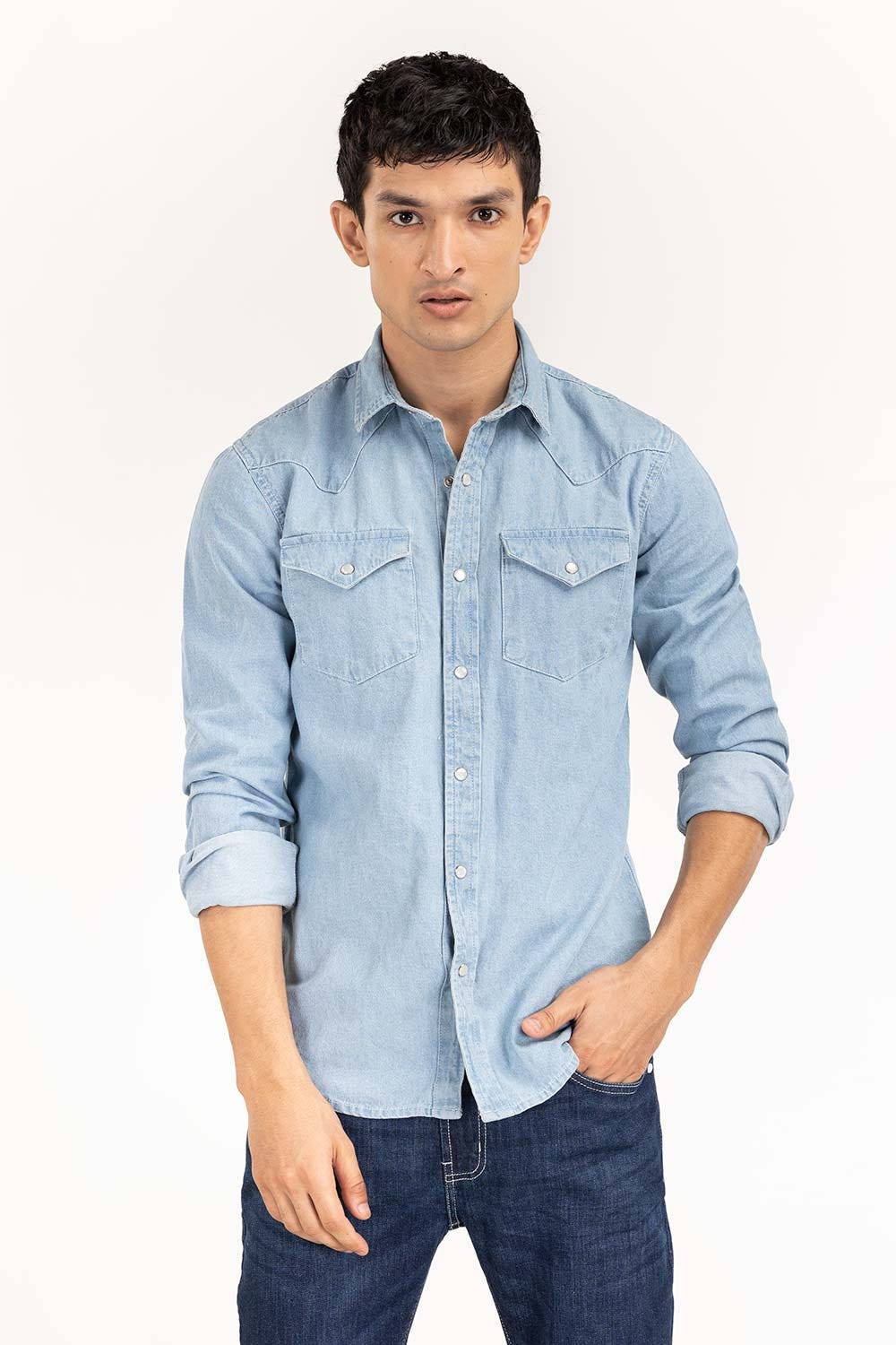 Light BLUE Yarn Dyed Casual Shirt M-DNM-S-015 CS