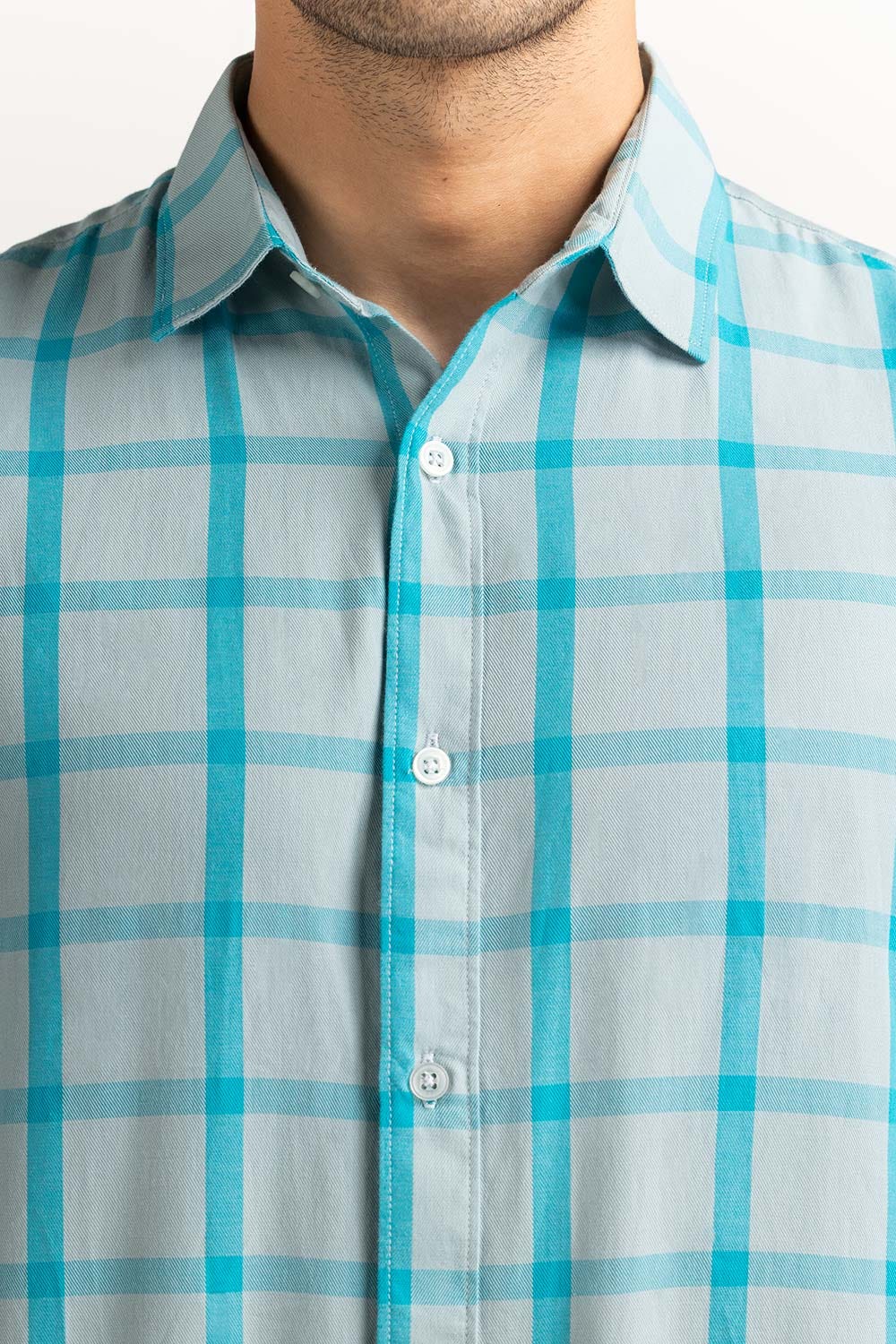 Light Blue Yarn Dyed Checkered Casual Shirt MN-CS-YD23-018