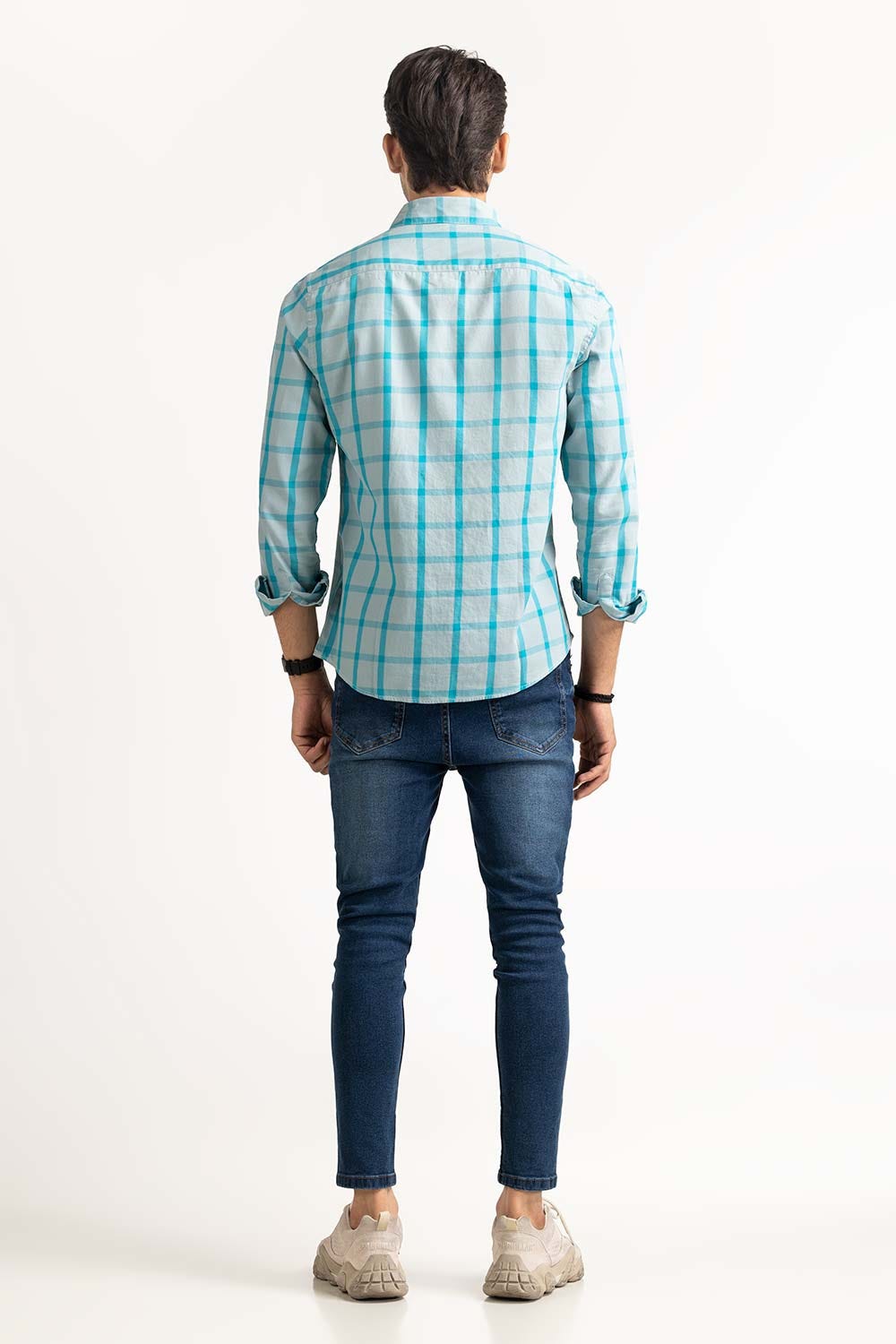 Light Blue Yarn Dyed Checkered Casual Shirt MN-CS-YD23-018