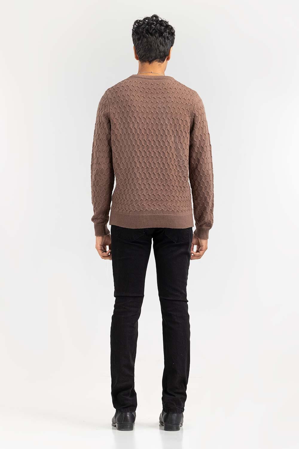 Light Brown Textured Crew Neck Sweater SWT-FFSCN22-265