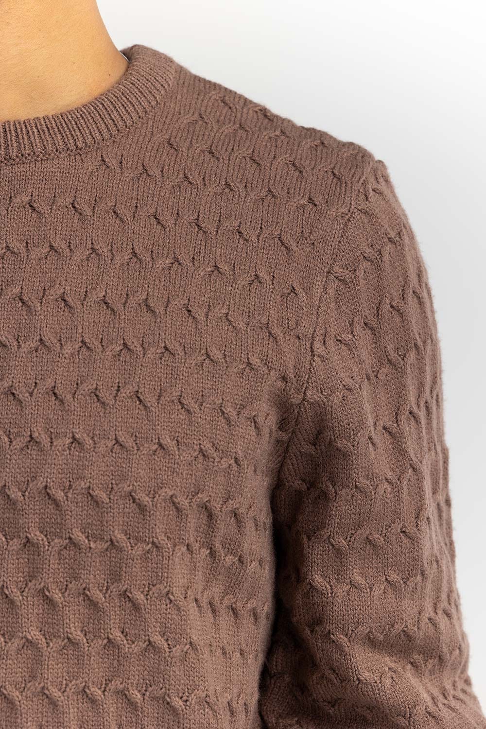 Light Brown Textured Crew Neck Sweater SWT-FFSCN22-265