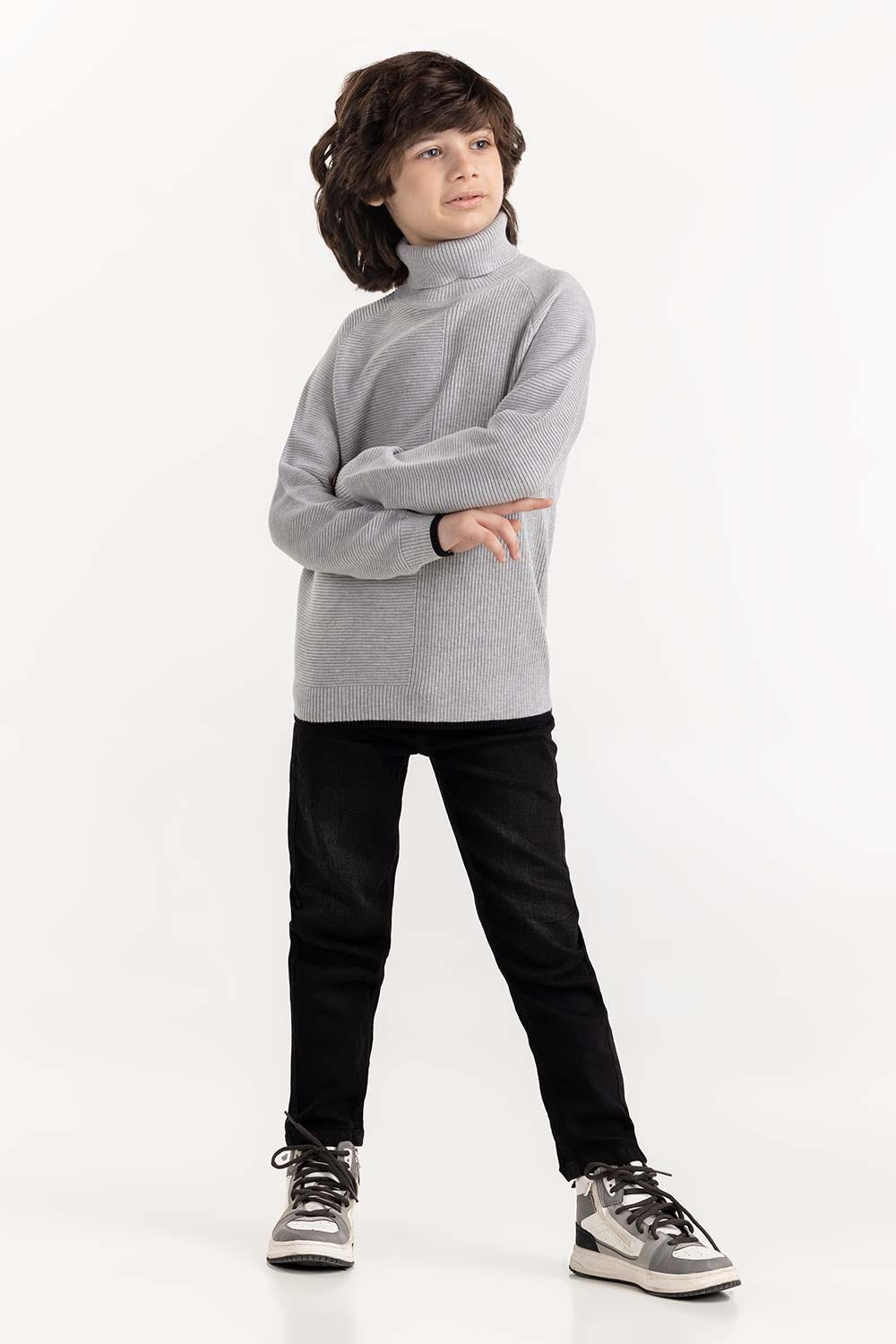 Junior Boy Light Grey Knit Turtle Neck Sweater 224 -311-006